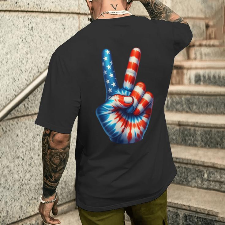 アメリカ国旗 愛国心 平和 手 指 サイン ジェスチャー メンズTシャツ バックプリント 彼への贈り物