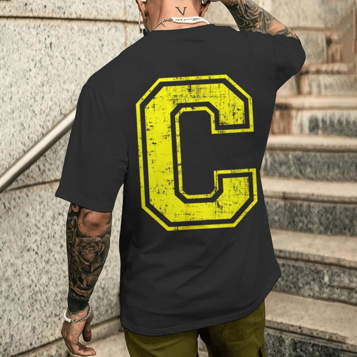 アルファベット C 大文字 イニシャル クラシック 学校 カレッジ メンズTシャツ バックプリント 彼への贈り物