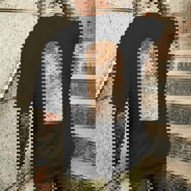 アルフォンス・マリア・ミュシャの季節 春 メンズTシャツ バックプリント 彼への贈り物