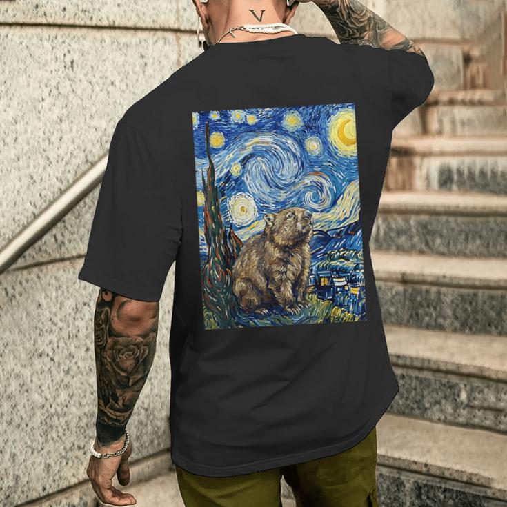 ウォンバット 星月夜 ゴッホスタイル アートペインティング メンズTシャツ バックプリント 彼への贈り物