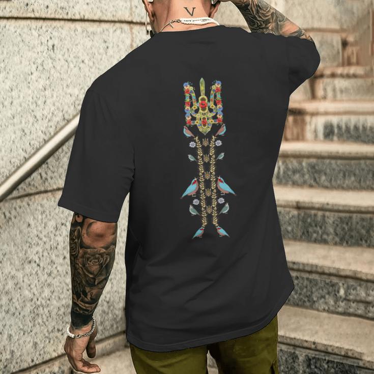 ウクライナ トライサブトライデント&鳥 レトロ ウクライナ語 ヴィシヴァンカ メンズTシャツ バックプリント 彼への贈り物