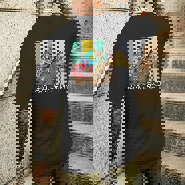 ウシュバテソロ 馬 競馬ファン デルマール サンタアニタ メンズTシャツ バックプリント 彼への贈り物