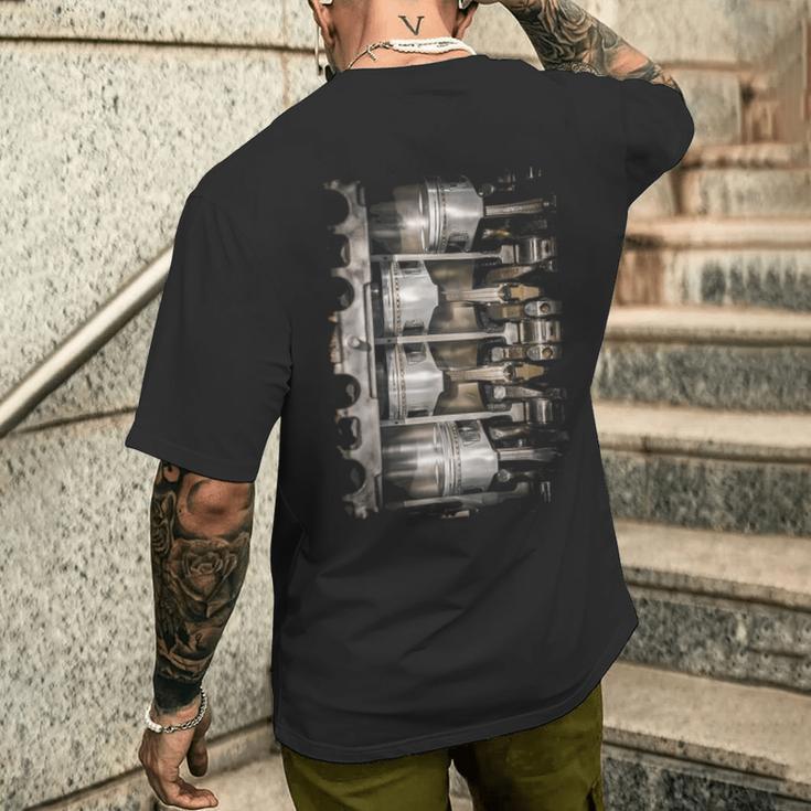 エンジンピストン断面背景 メンズTシャツ バックプリント 彼への贈り物