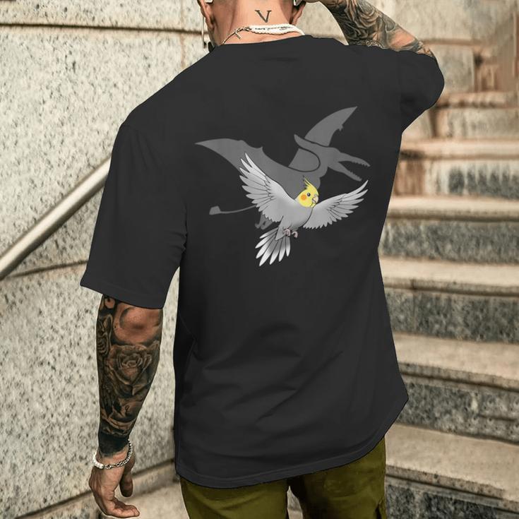 オウム 恐竜 影 テロダクティル オカメインコ メンズTシャツ バックプリント 彼への贈り物