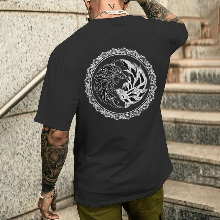 オオカミ陰陽ウルフ、陰陽太極拳、Qiゴング、ヨガ、Mma メンズTシャツ バックプリント 彼への贈り物