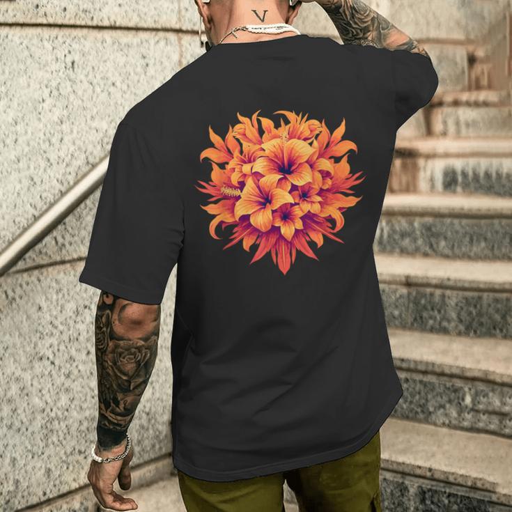 オレンジ ハイビスカス トロピカル ブロッサム 夏 美学 メンズTシャツ バックプリント 彼への贈り物