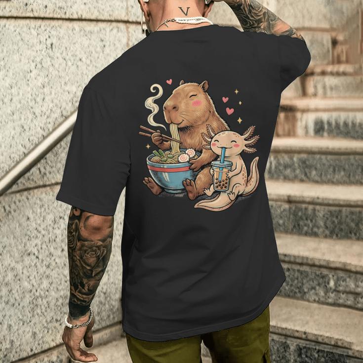 カピバラ×ウーパールーパー ラーメン&タピオカ かわいい メンズTシャツ バックプリント 彼への贈り物