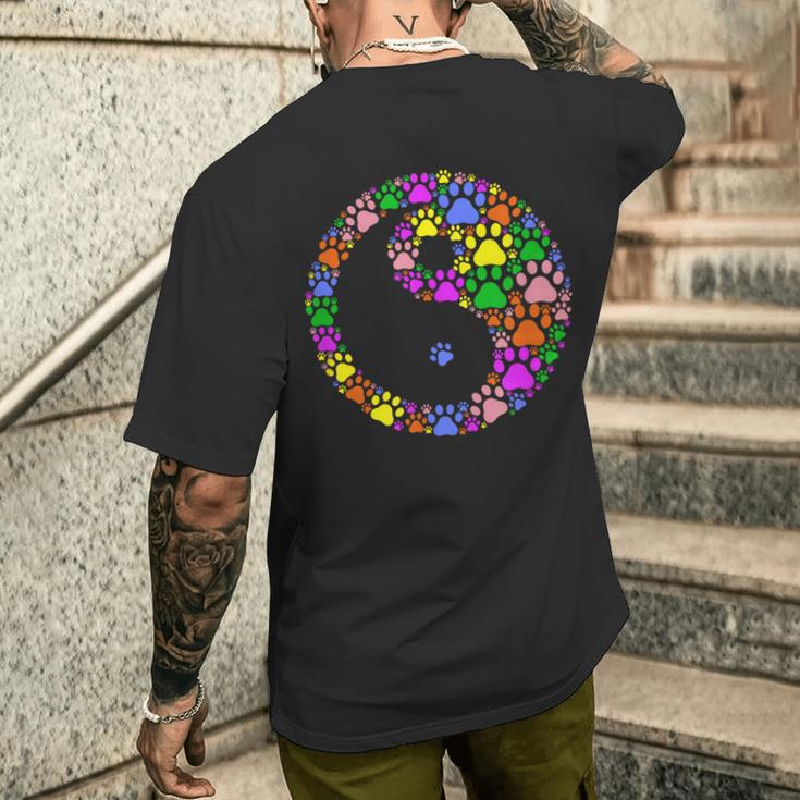 カラフルな猫と犬の肉球プリント 陰陽師 メンズTシャツ バックプリント 彼への贈り物