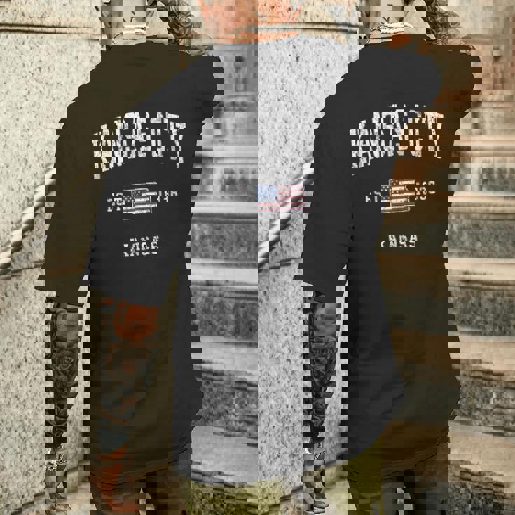 カンザスシティカンザスks ヴィンテージ アメリカ国旗 スポーツデザイン メンズTシャツ バックプリント 彼への贈り物