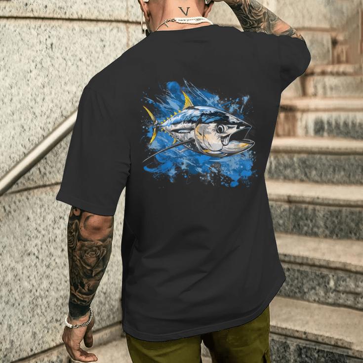 キハダマグロ釣り 大物漁師 メンズTシャツ バックプリント 彼への贈り物