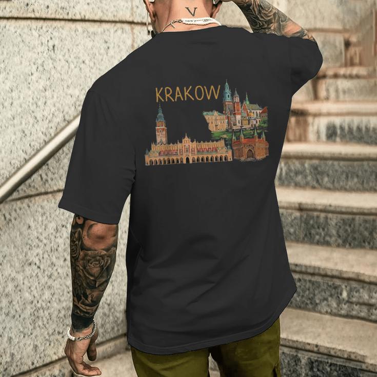 クラクフ ポーランド 旅行 お土産 都市 ランドマーク ギフト メンズTシャツ バックプリント 彼への贈り物