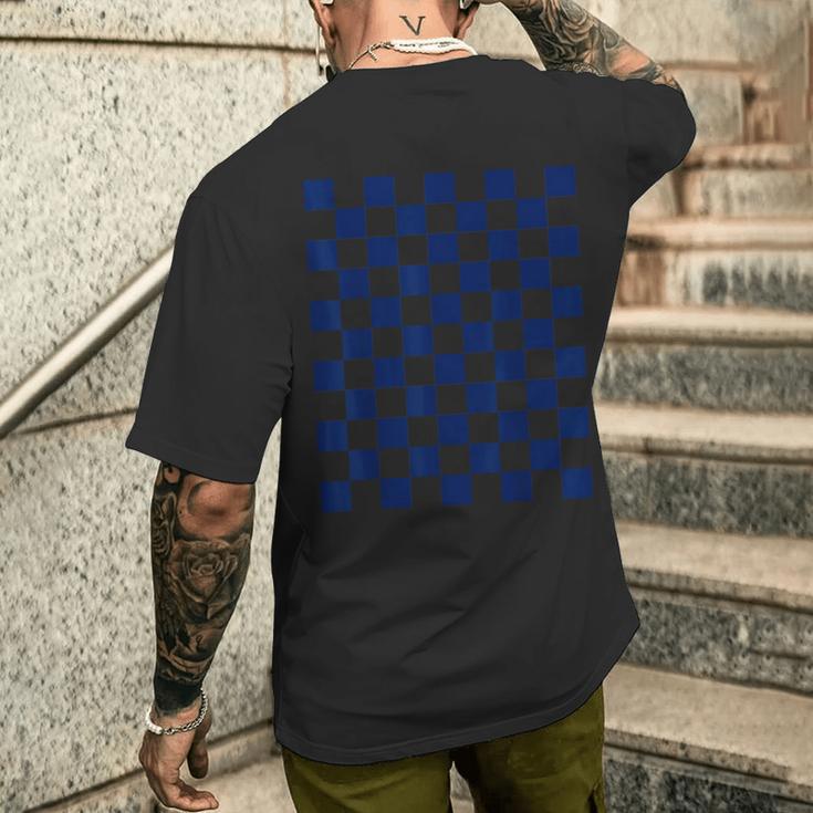 クールネイビーブルー、市松模様、市松 メンズTシャツ バックプリント 彼への贈り物