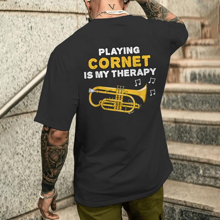 コルネットを演奏することが私のセラピーです メンズTシャツ バックプリント 彼への贈り物