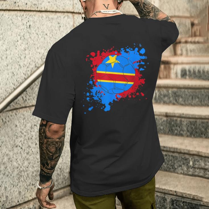 コンゴ民主共和国の国旗付きサッカーボール メンズTシャツ バックプリント 彼への贈り物
