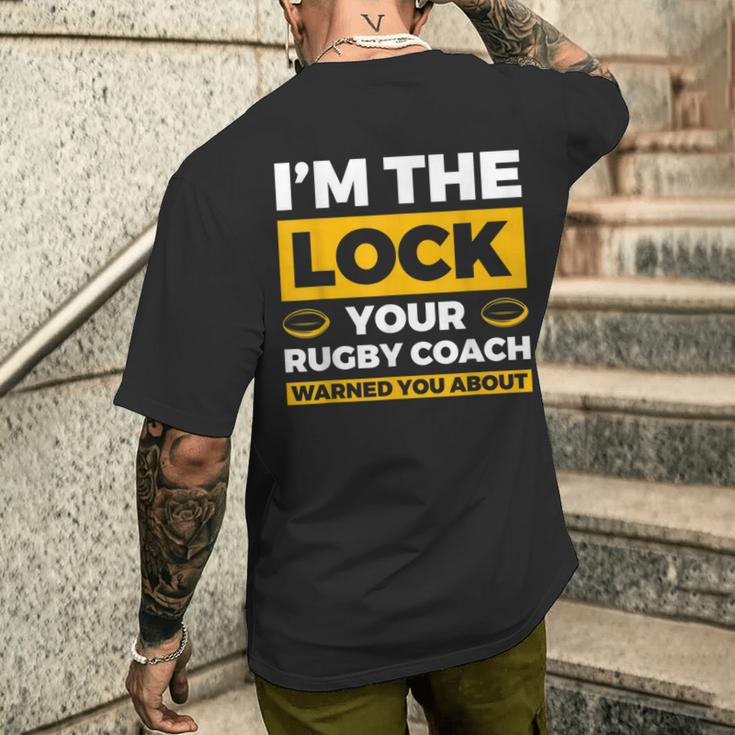 コーチがラグビーについて警告したロックはアイム・ザ・ロック メンズTシャツ バックプリント 彼への贈り物