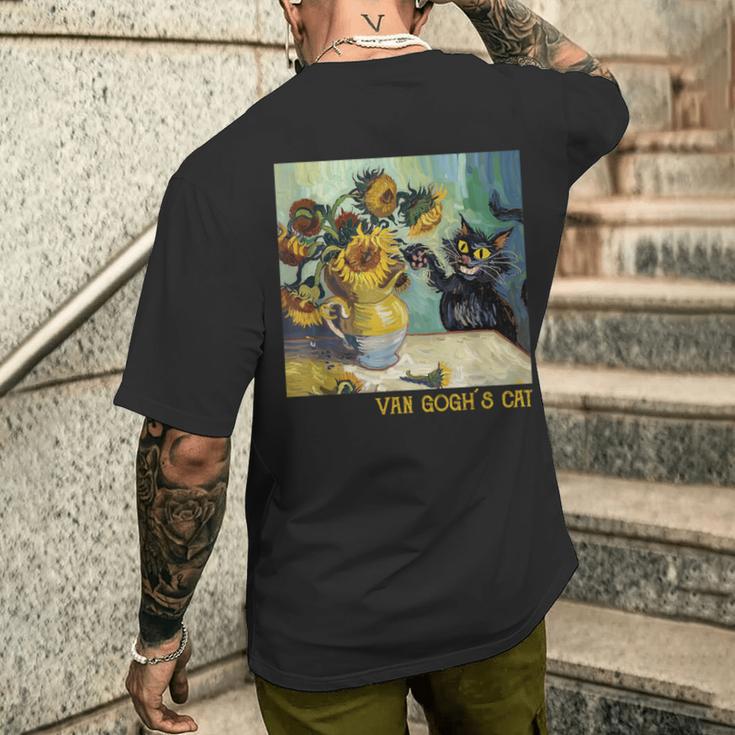 ゴッホ ひまわりの黒猫 絵画アート メンズTシャツ バックプリント 彼への贈り物