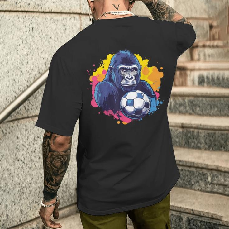 ゴリラ サッカーボール 鮮やかな色 メンズTシャツ バックプリント 彼への贈り物