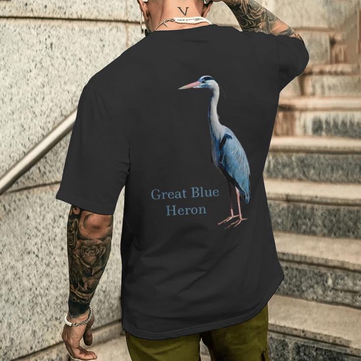 サギの鳥シャツ グレートブルーサギ 鳥類学 メンズTシャツ バックプリント 彼への贈り物