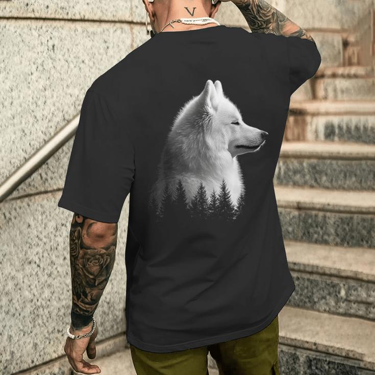 サモエド 犬 グラフィック ペット イラスト サモエド メンズTシャツ バックプリント 彼への贈り物