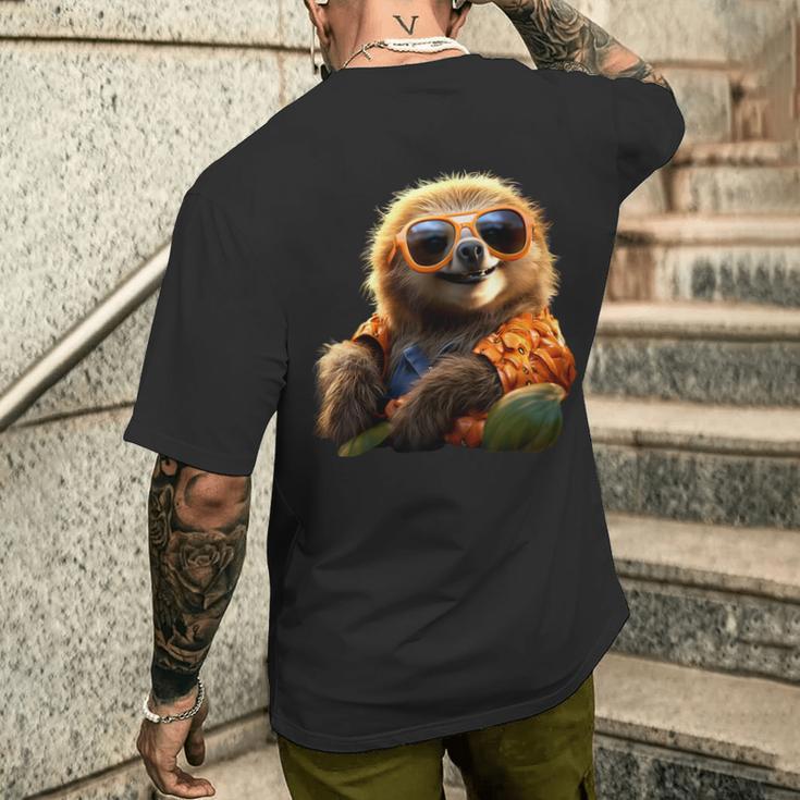 サングラスをかけたナマケモノかわいいナマケモノ メンズTシャツ バックプリント 彼への贈り物
