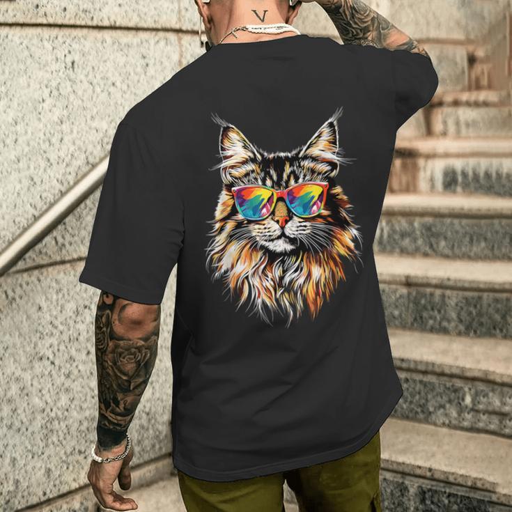 サングラスをかけたメインクーン猫 かわいいメインクーン猫 メンズTシャツ バックプリント 彼への贈り物