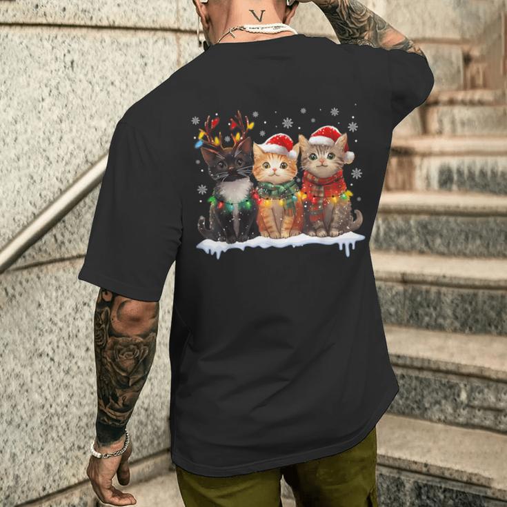 サンタ 猫 ライト トナカイ クリスマス 猫 恋人 パジャマ メンズTシャツ バックプリント 彼への贈り物