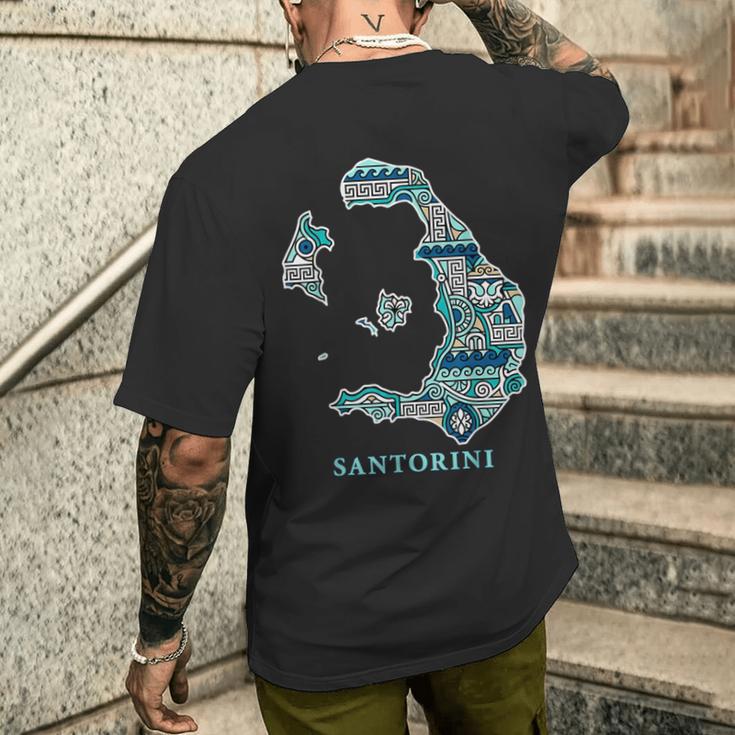 サントリーニ島 ギリシャ 地図 ギリシャ柄 旅行 休暇 メンズTシャツ バックプリント 彼への贈り物