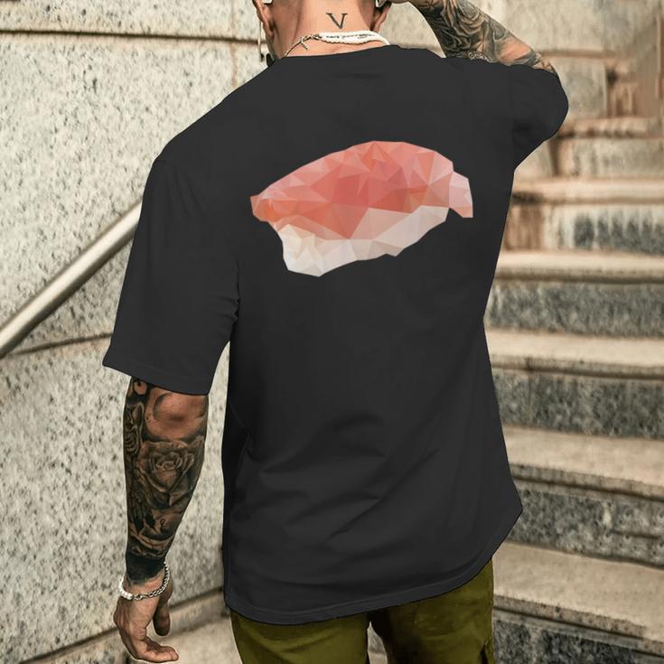 サーモン握り ローポリお寿司 鮭 レトロディザイン メンズTシャツ バックプリント 彼への贈り物