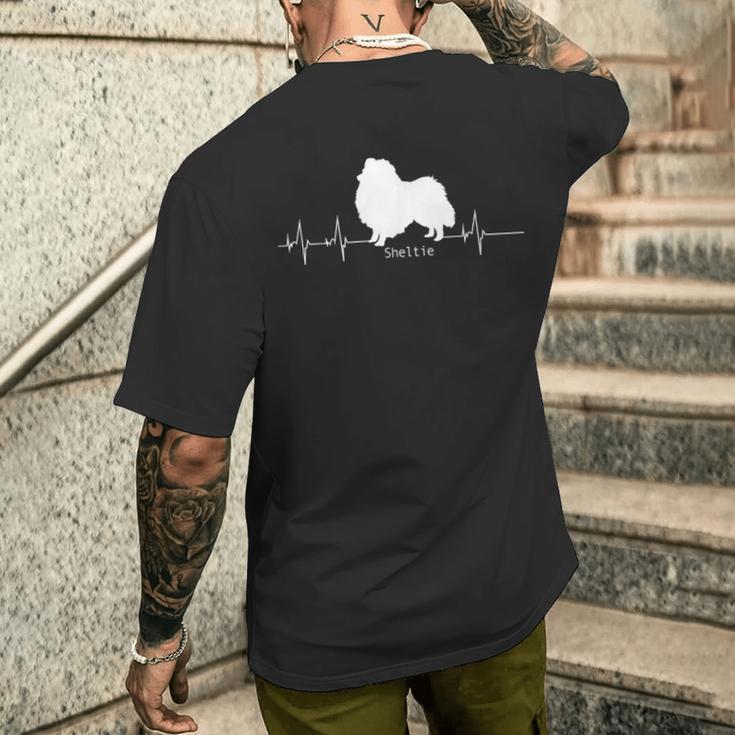 シェルティハートビートドッグデザイン シェルティギフト メンズTシャツ バックプリント 彼への贈り物