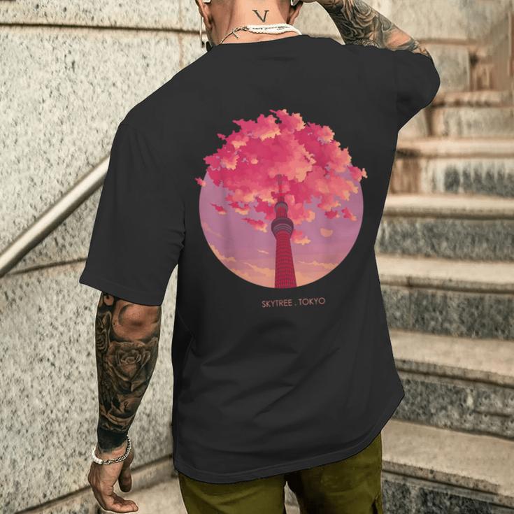 シグネチャー 東京都 スカイライン 日本土産 スカイツリー メンズTシャツ バックプリント 彼への贈り物