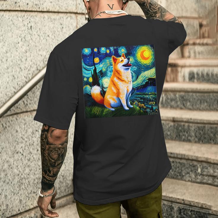シバイヌ 面白いtシャツ 柴犬 犬 ゴッホ 星月夜 かわいい メンズ 子供 おもしろ 服 グッズ ネタ メンズTシャツ バックプリント 彼への贈り物