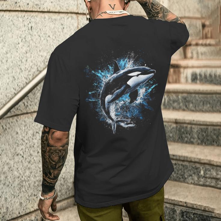 シャチ 動物 モチーフ アート シャチ メンズTシャツ バックプリント 彼への贈り物