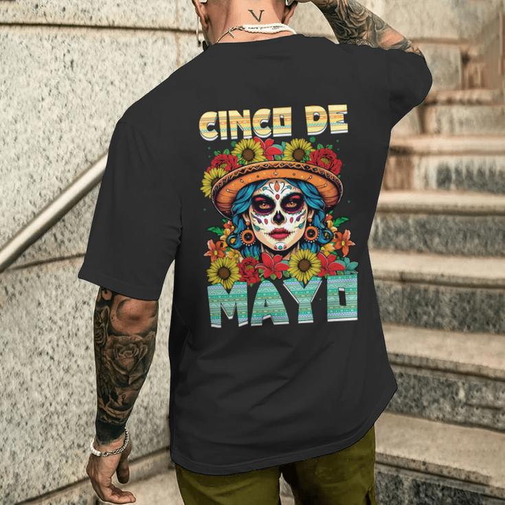 シンコ デ マヨ スケルトン ラ カトリーナ カラベラ フローラル メキシカン 長袖tシャツ メンズTシャツ バックプリント 彼への贈り物
