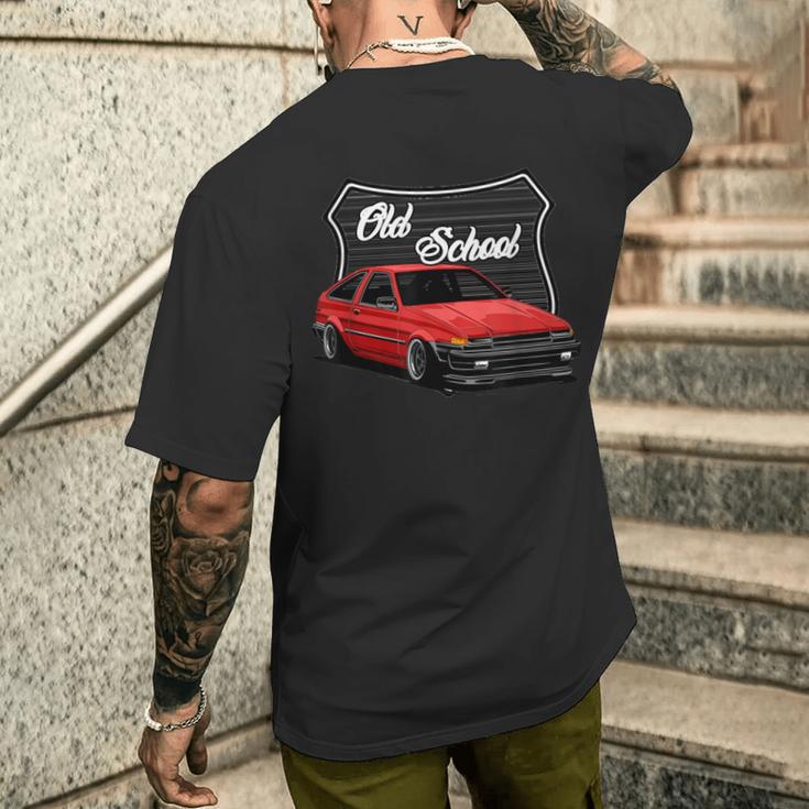 ジャパニーズクラシックチューナー、ドリフトカー、メンズオールドスクールホットロッド メンズTシャツ バックプリント 彼への贈り物