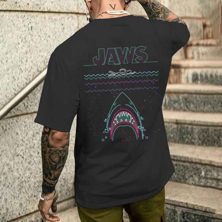 ジョーズ ネオンシャークアタックサーファーアートワーク メンズTシャツ バックプリント 彼への贈り物