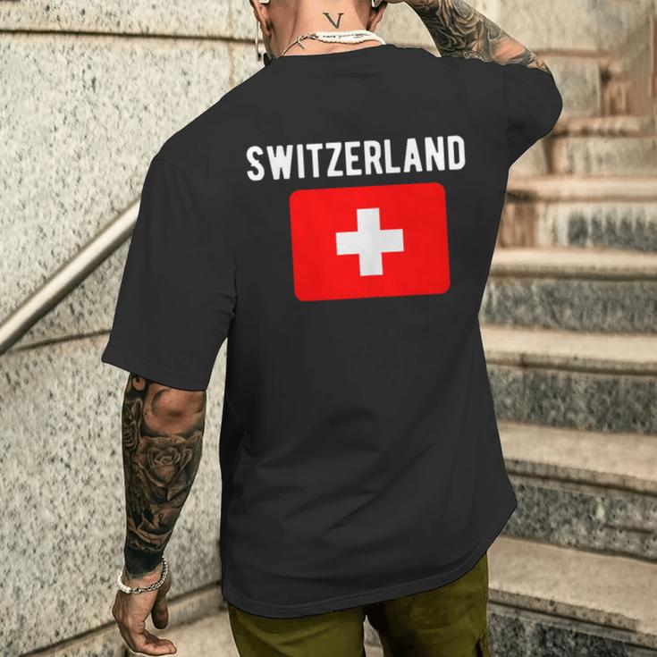 スイス国旗 スイス国地図フラッグ メンズTシャツ バックプリント 彼への贈り物