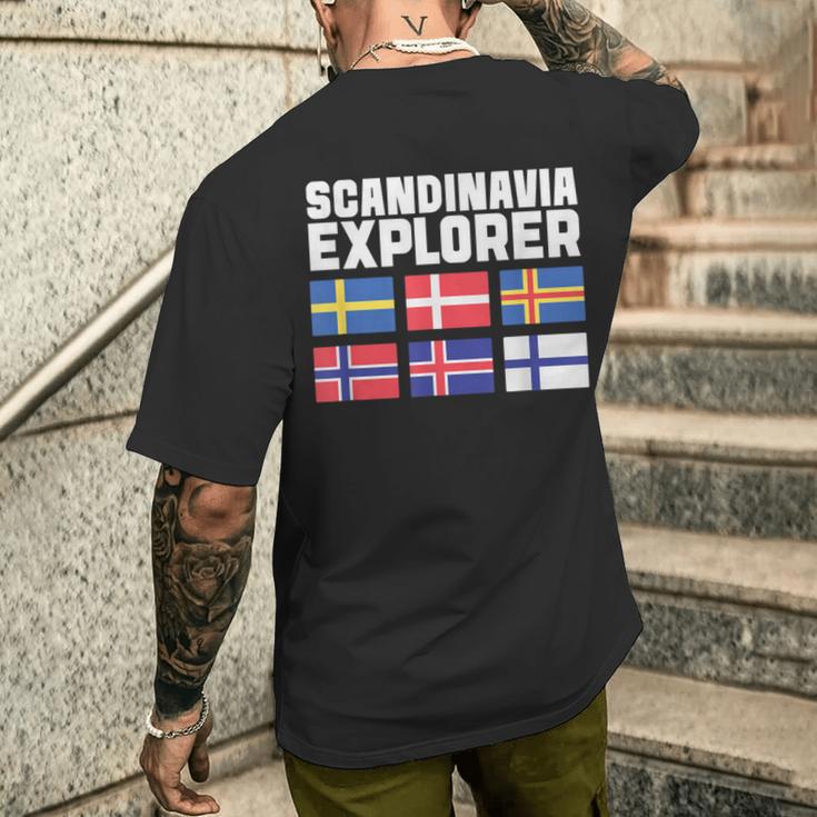 スカンジナビア エクスプローラー フラグ スウェーデン ノルウェー アイスランド メンズTシャツ バックプリント 彼への贈り物