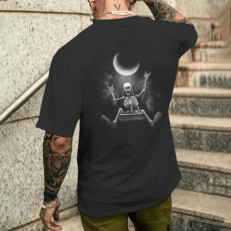 スケルトンロックオンムーン不気味なハロウィンロックバンド 怖い 長袖tシャツ メンズTシャツ バックプリント 彼への贈り物
