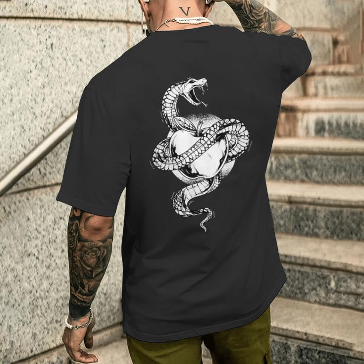 スネークラップアラウンドアップル タトゥーアート メンズTシャツ バックプリント 彼への贈り物