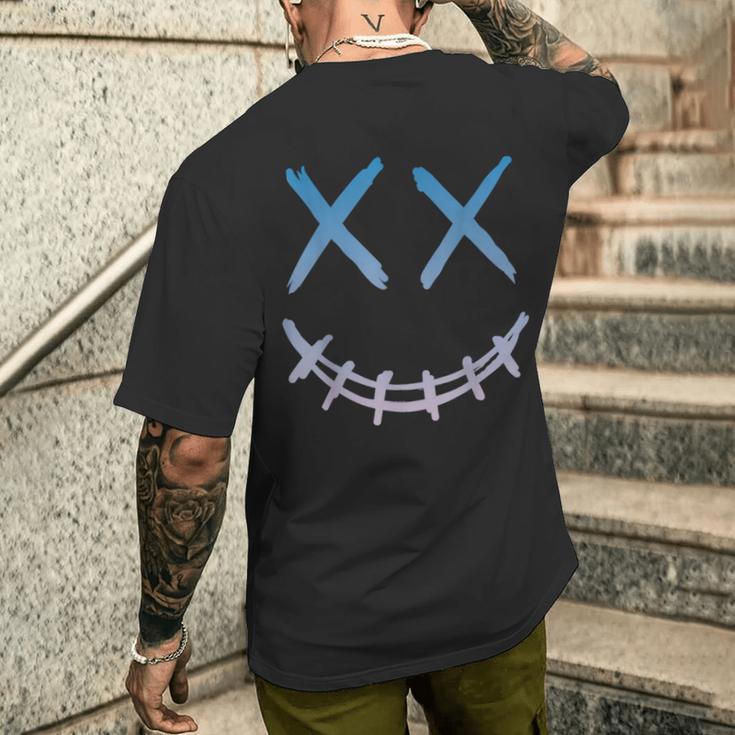 スマイル Xx バツの目 バッテン ストリート 原宿系 地雷 ブルーグラデーション ロック おしゃれ かっこいい メンズTシャツ バックプリント 彼への贈り物