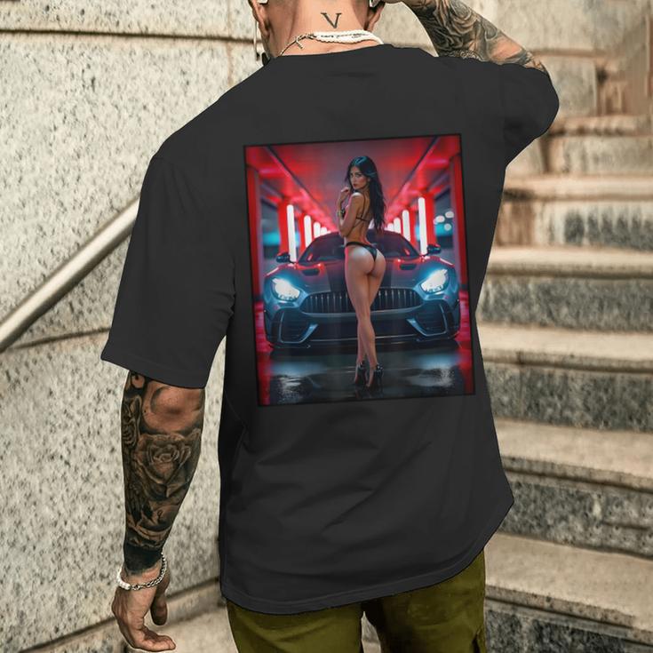 セクシーガールグラフィックtシャツ セクシービキニモデル&エキゾチックカー メンズTシャツ バックプリント 彼への贈り物