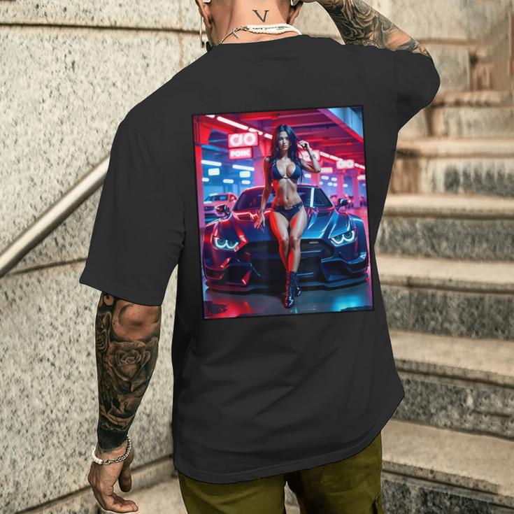 セクシーガールグラフィックtシャツ セクシーピンナップモデル&エキゾチックカー メンズTシャツ バックプリント 彼への贈り物