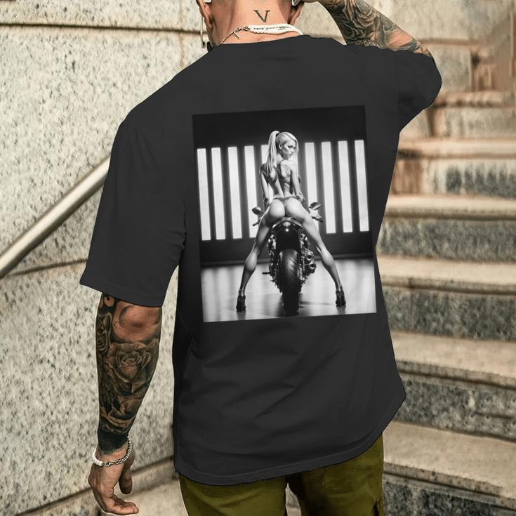 セクシーガールグラフィックtシャツ セクシーブロンドブーティモデルバイカーベイブ 長袖tシャツ メンズTシャツ バックプリント 彼への贈り物