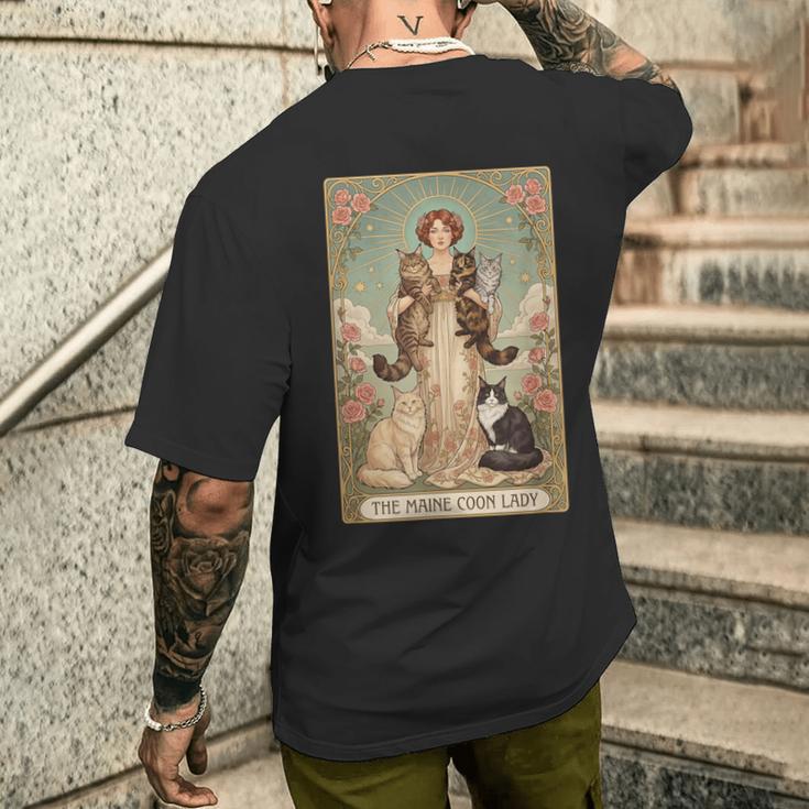 タロット メインクーンレディ アールヌーボー 猫好き メンズTシャツ バックプリント 彼への贈り物