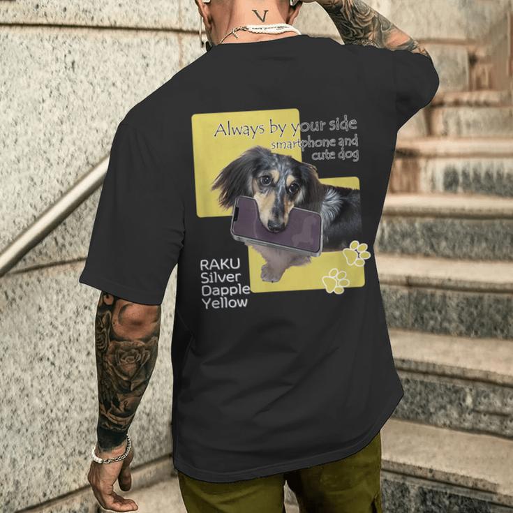 ダックス ミニチュアダックス シルバーダップル スマホ らく 犬 メンズTシャツ バックプリント 彼への贈り物
