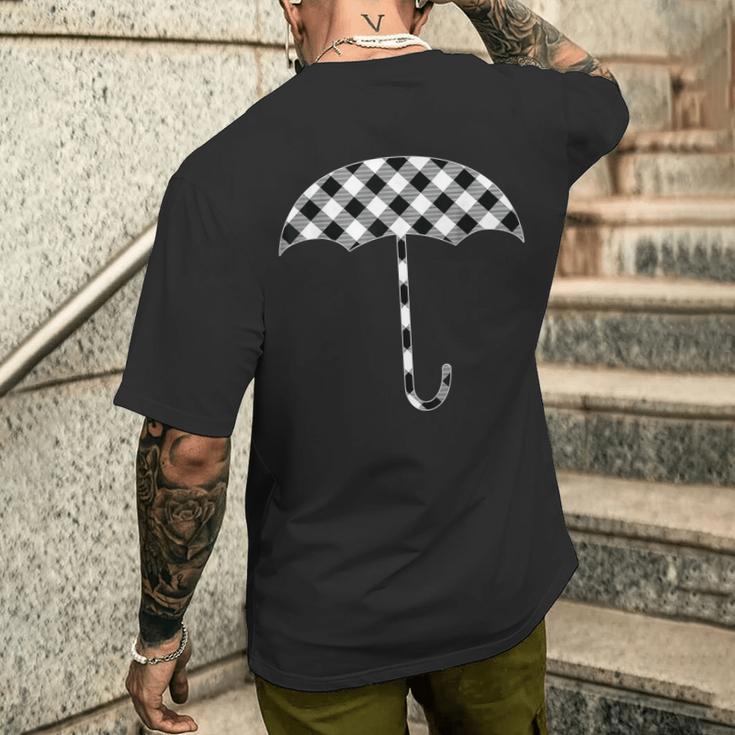 チェック柄 ブラック&ホワイト バッファロー格子柄 傘 天気 メンズTシャツ バックプリント 彼への贈り物