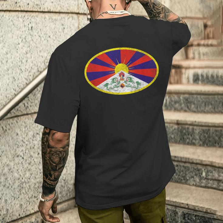 チベットの旗 楕円フリーチベット メンズTシャツ バックプリント 彼への贈り物