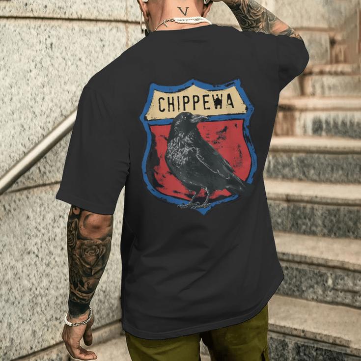 チペワ アメリカインディアン部族 レイヴン インターステート バッジ メンズTシャツ バックプリント 彼への贈り物
