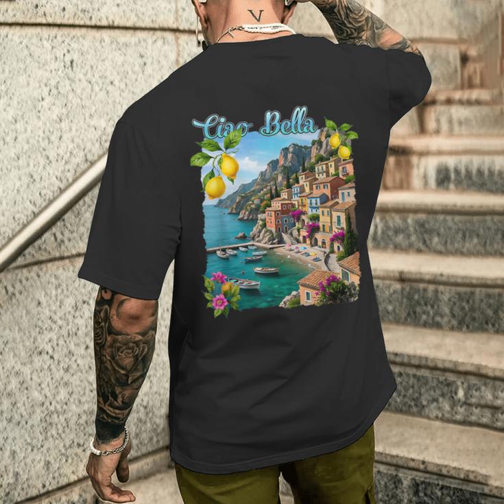 チャオ・ア・ベラ イタリア アマルフィ海岸 ポジターノ地中海 メンズTシャツ バックプリント 彼への贈り物