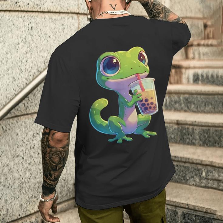 トカゲ かわいい 野生動物 ヤモリ かわいい 爬虫類 メンズTシャツ バックプリント 彼への贈り物